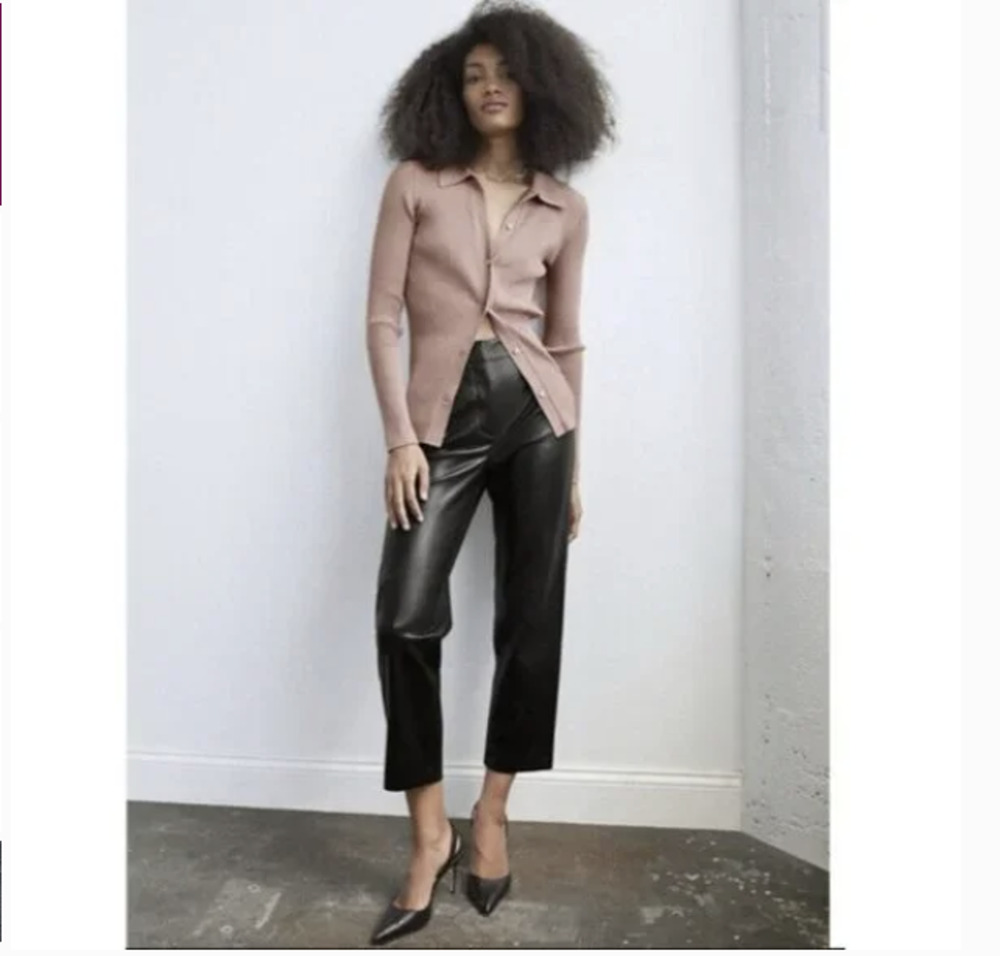 Aritzia BABATON Pants Black Vegan Faux Leather Mob Straight Leg Pockets Size 10